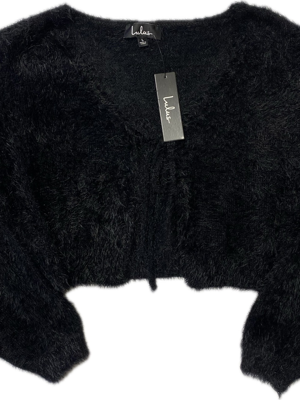 Lulu's Black Fuzzy Cropped Sweater Cardigan